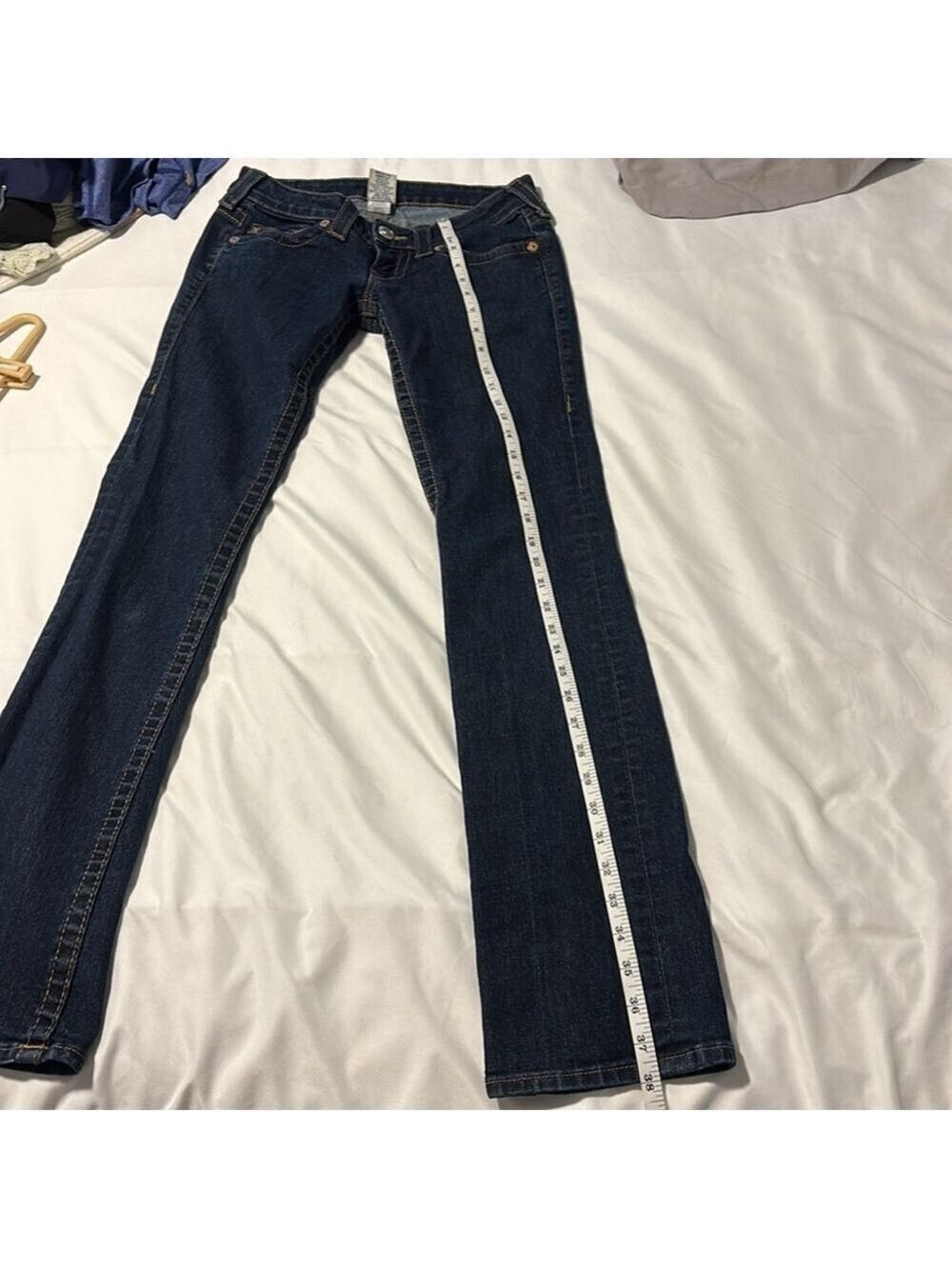 True religion straight leg jeans low rise cotton blend dark blue 5 pockets sz 26 - Picture 13 of 14